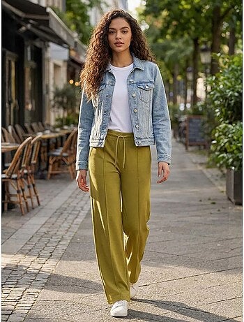 Pantalon palazzo texturé à jambes larges avec cordon de serrage à la taille tommy