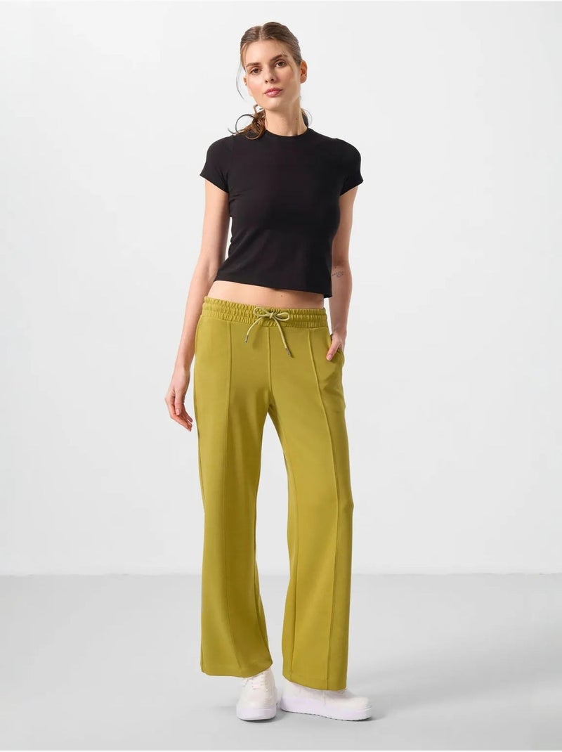 Pantalon palazzo texturé à jambes larges avec cordon de serrage à la taille tommy Kaki - Kiabi
