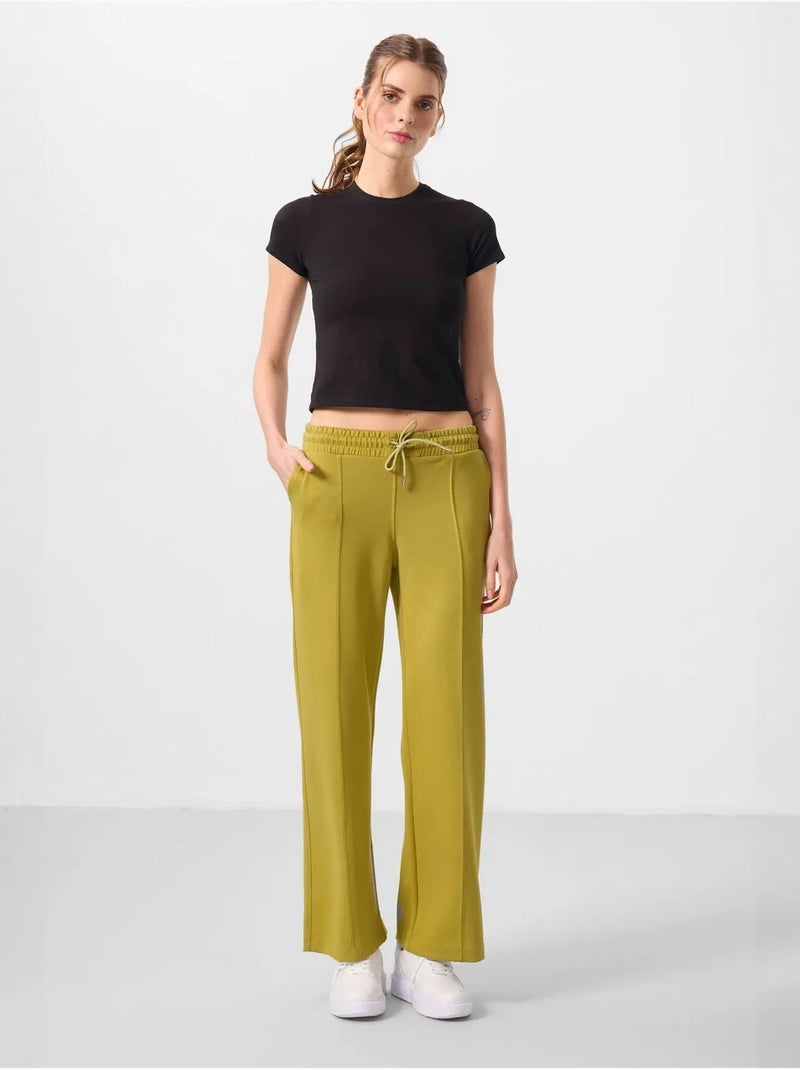 Pantalon palazzo texturé à jambes larges avec cordon de serrage à la taille tommy Kaki - Kiabi