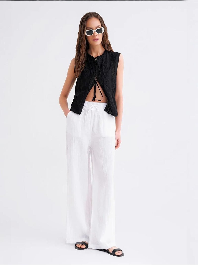 Pantalon palazzo texturé taille haute mixray Blanc - Kiabi
