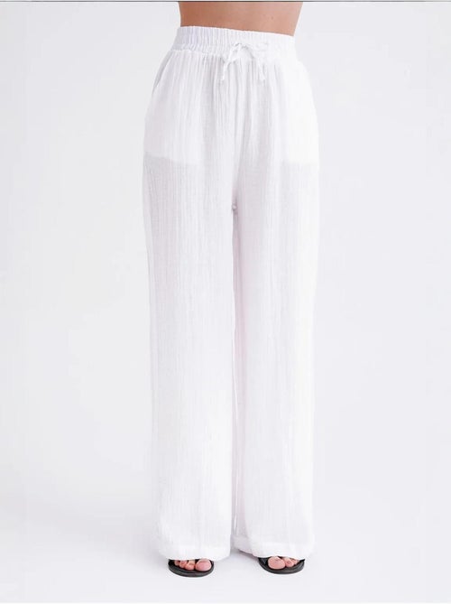 Pantalon palazzo texturé taille haute mixray - Kiabi Pantalon palazzo texturé taille haute mixray - Kiabi