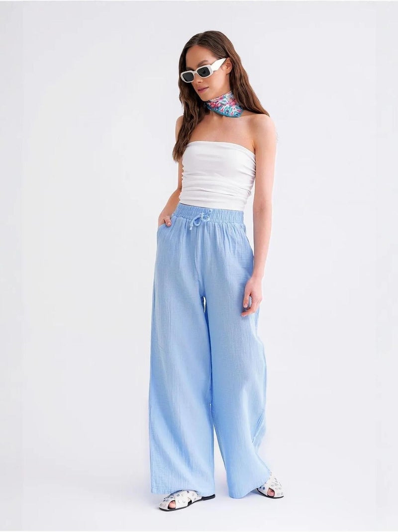 Pantalon palazzo texturé taille haute mixray Bleu ciel - Kiabi