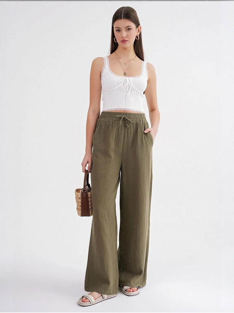 Pantalon palazzo texturé taille haute mixray Kaki - Kiabi