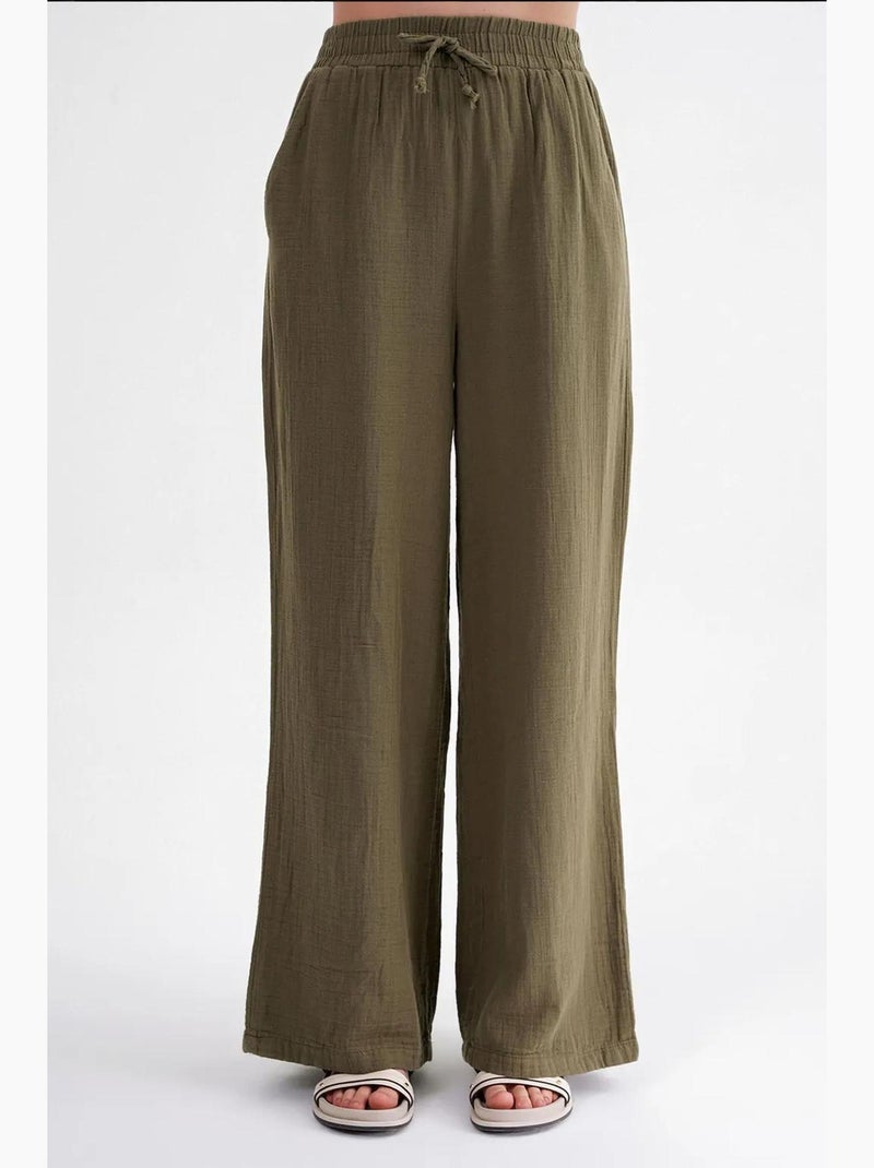 Pantalon palazzo texturé taille haute mixray Kaki - Kiabi