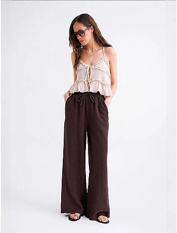 Pantalon palazzo texturé taille haute mixray