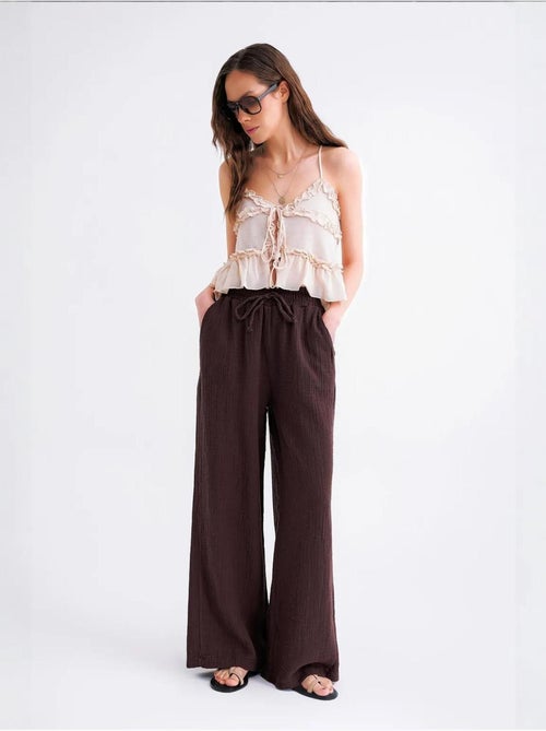 Pantalon palazzo texturé taille haute mixray - Kiabi Pantalon palazzo texturé taille haute mixray - Kiabi