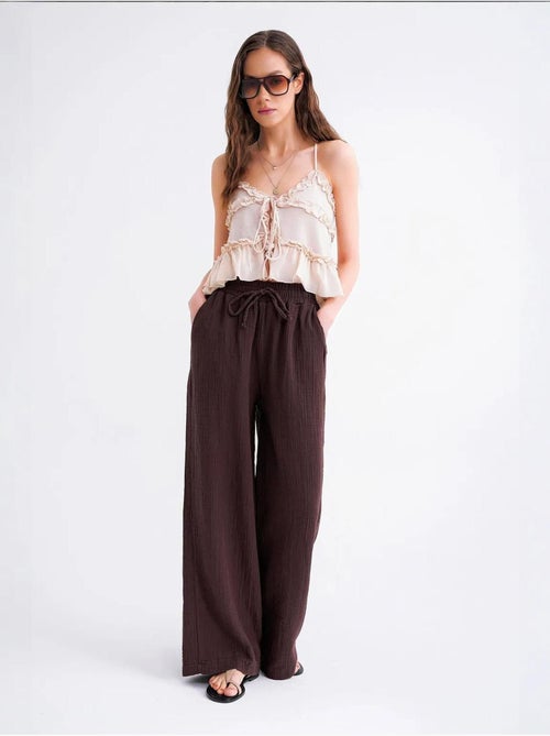 Pantalon palazzo texturé taille haute mixray - Kiabi Pantalon palazzo texturé taille haute mixray - Kiabi
