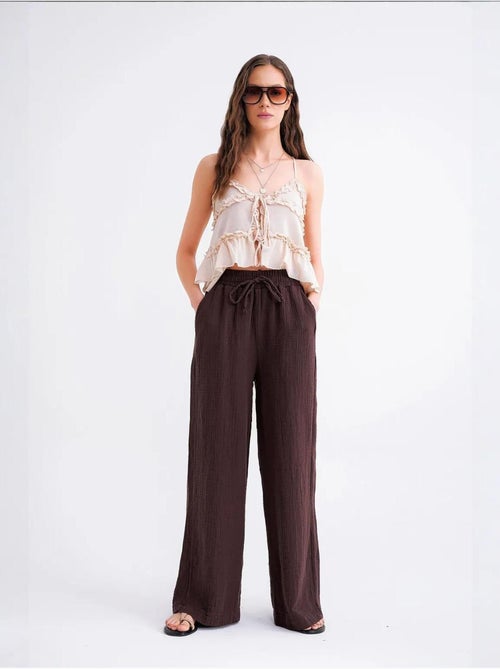 Pantalon palazzo texturé taille haute mixray - Kiabi Pantalon palazzo texturé taille haute mixray - Kiabi