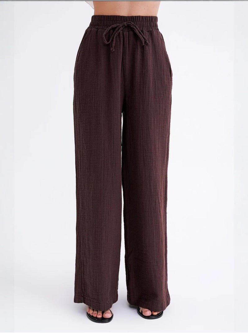 Pantalon palazzo texturé taille haute mixray Marron foncé - Kiabi