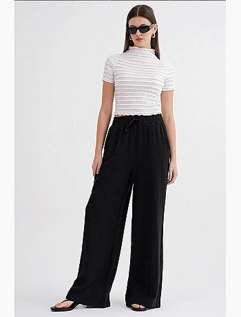 Pantalon palazzo texturé taille haute mixray