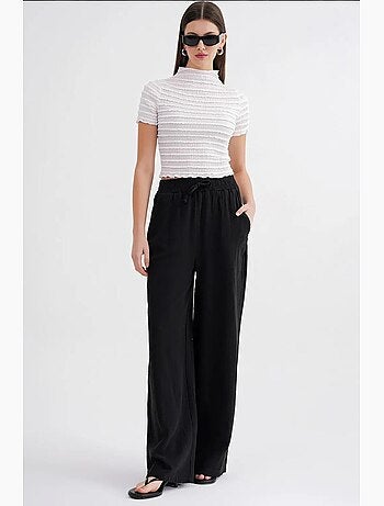 Pantalon palazzo texturé taille haute mixray