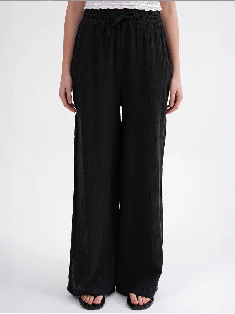 Pantalon palazzo texturé taille haute mixray Noir - Kiabi
