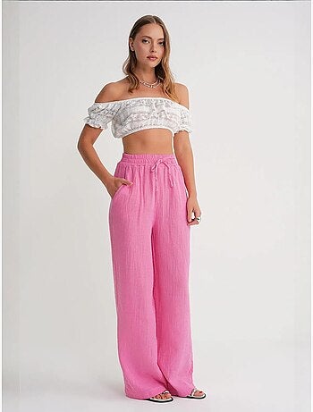 Pantalon palazzo texturé taille haute mixray