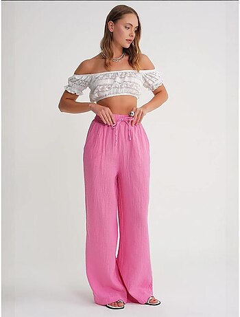 Pantalon palazzo texturé taille haute mixray