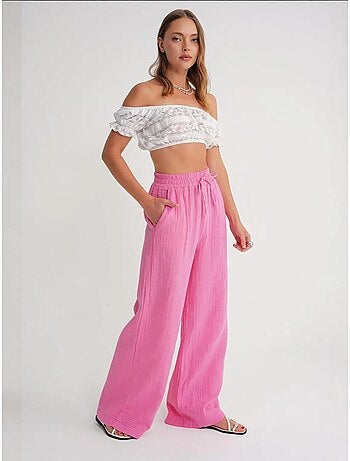 Pantalon palazzo texturé taille haute mixray