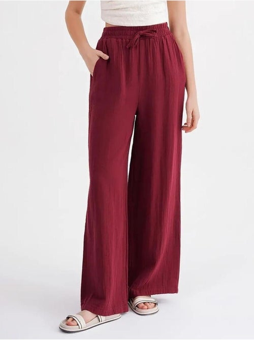 Pantalon palazzo texturé taille haute mixray - Kiabi Pantalon palazzo texturé taille haute mixray - Kiabi