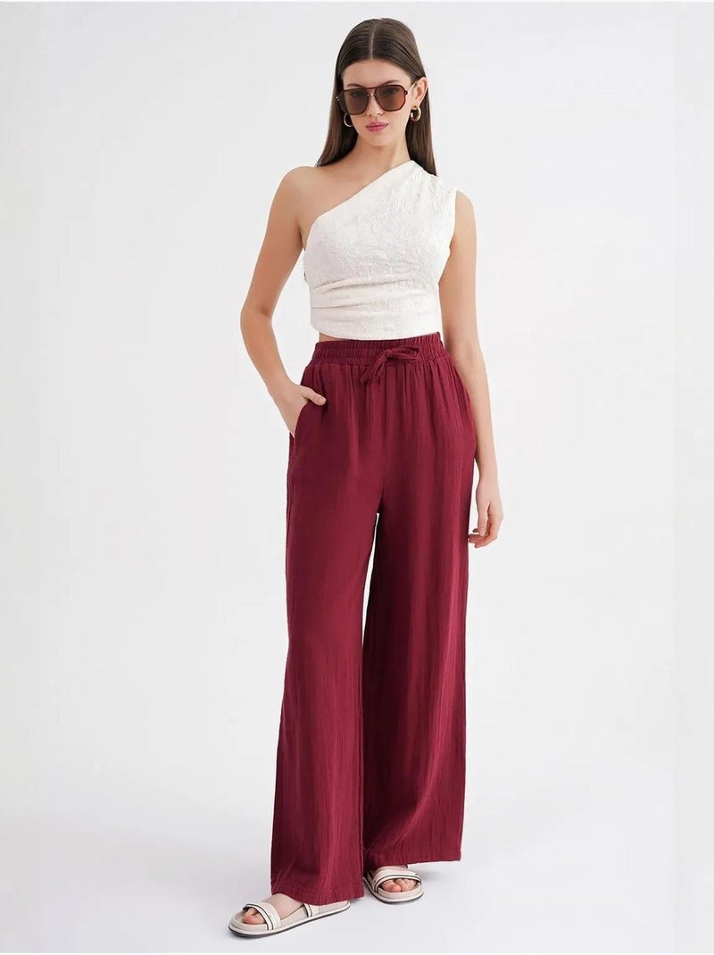 Pantalon palazzo texturé taille haute mixray Rouge bordeaux - Kiabi