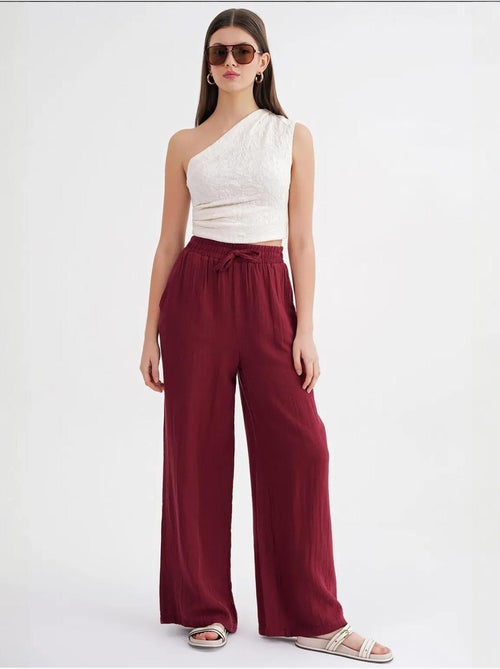 Pantalon palazzo texturé taille haute mixray - Kiabi Pantalon palazzo texturé taille haute mixray - Kiabi
