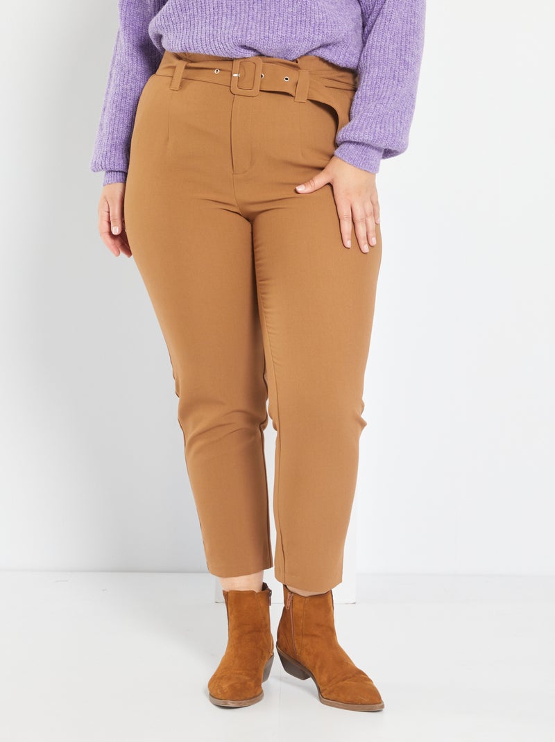 Pantalon paper bag avec ceinture Beige - Kiabi