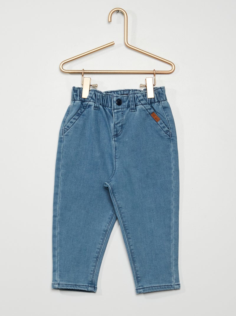 Pantalon paper bag en denim bleu - Kiabi