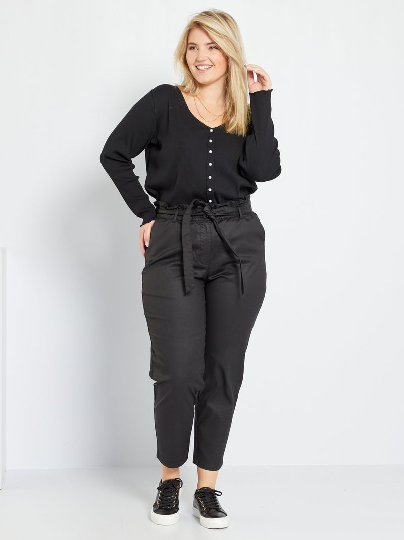 Pantalon paper bag enduit noir - Kiabi