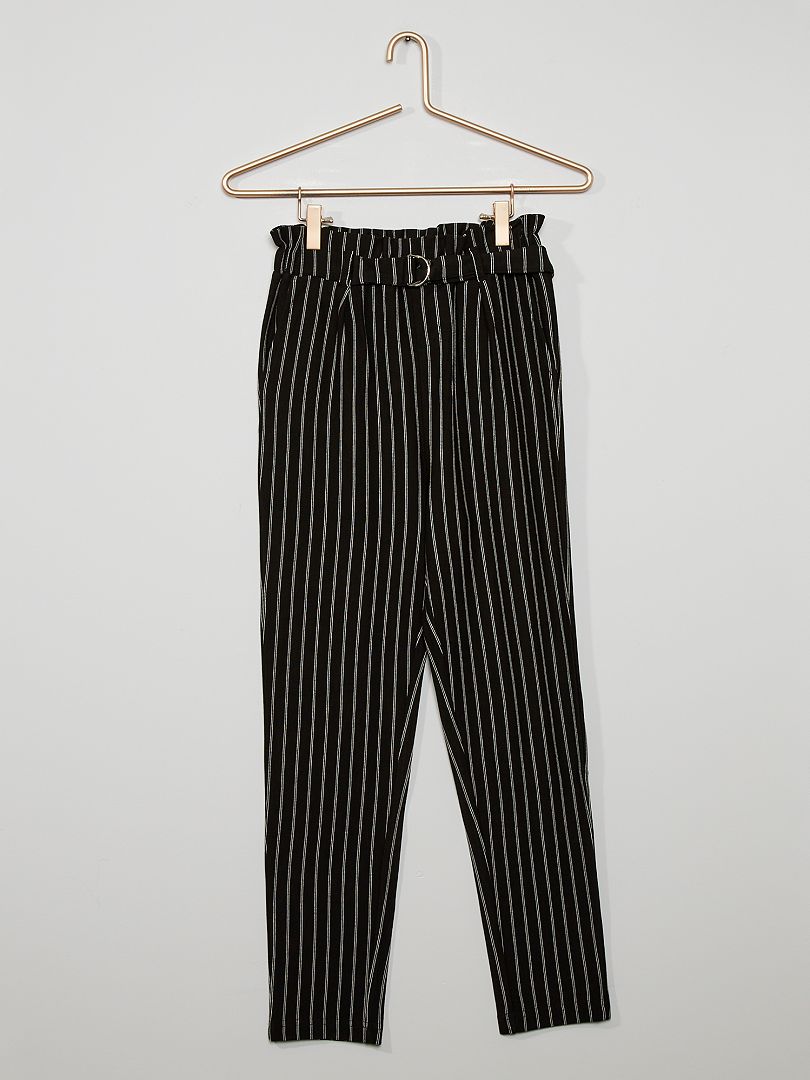 Pantalon paper bag rayé noir rayé - Kiabi