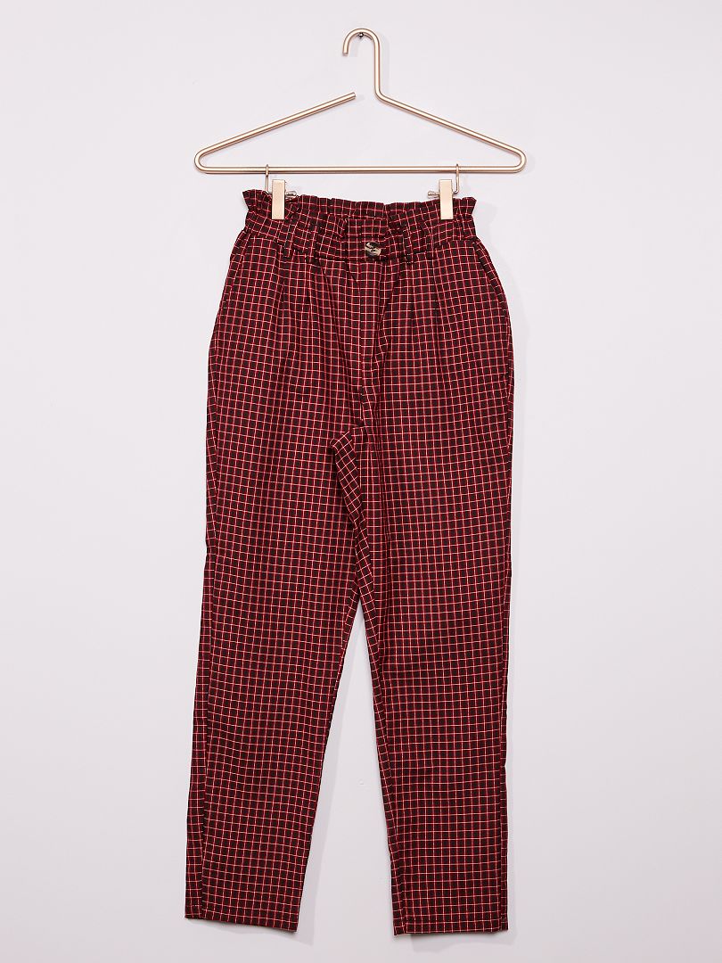 Pantalon paper bag rouge/noir carreaux - Kiabi