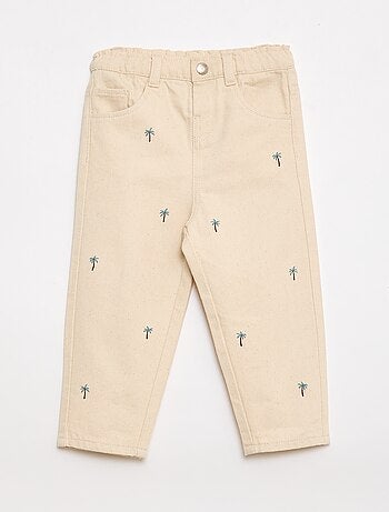 Pantalon paperbag brodé all-over en twill de coton