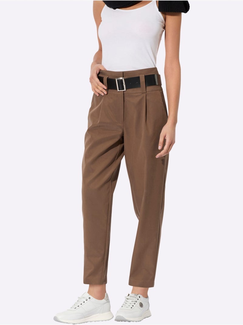 Pantalon Paperbag Ceinture Incluse - Taille Standard - helline Marron - Kiabi