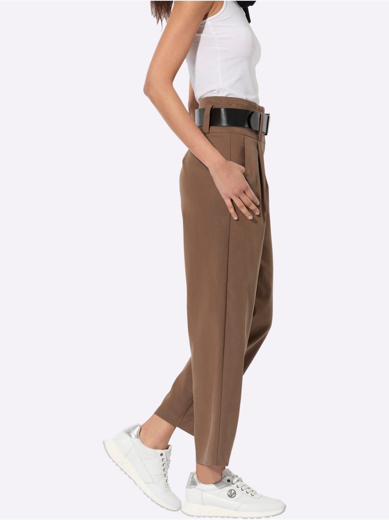 Pantalon Paperbag Ceinture Incluse - Taille Standard - helline Marron - Kiabi