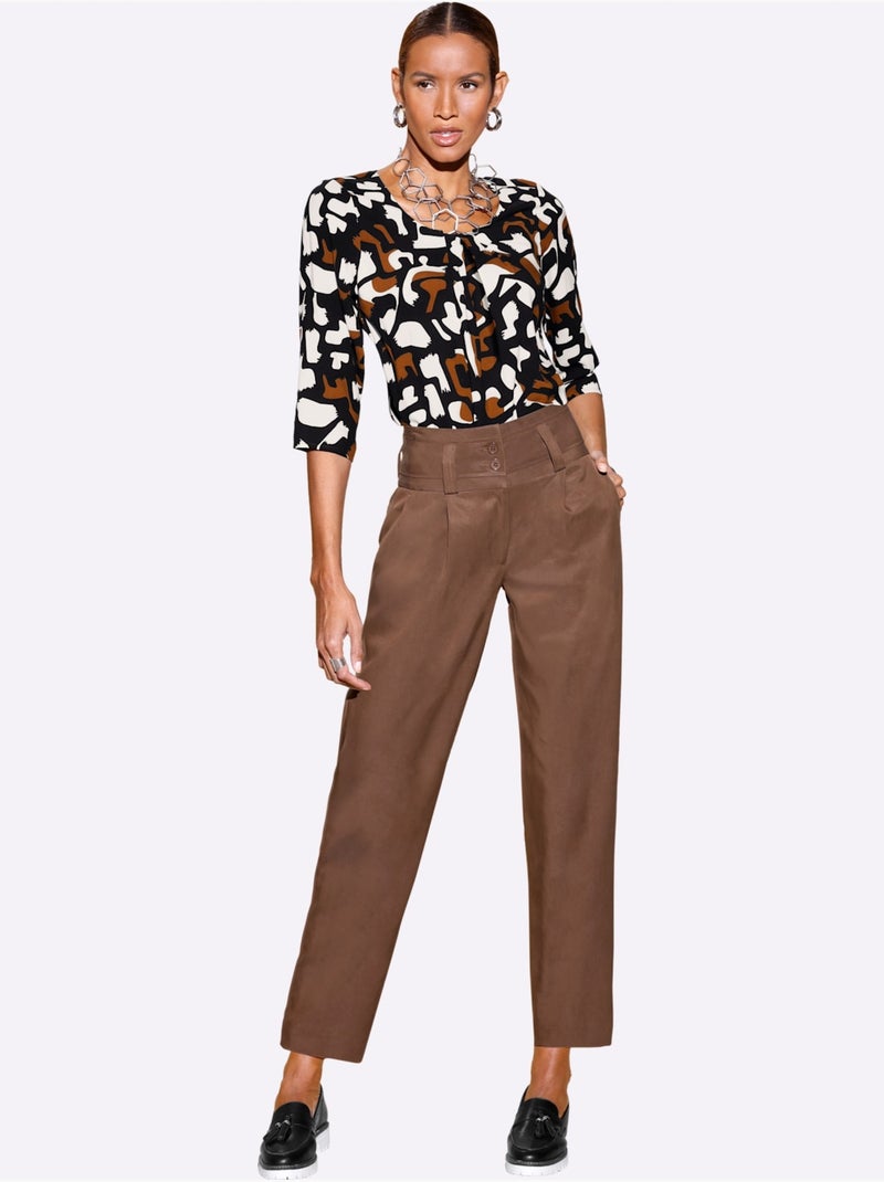 Pantalon Paperbag Ceinture Incluse - Taille Standard - helline Marron - Kiabi