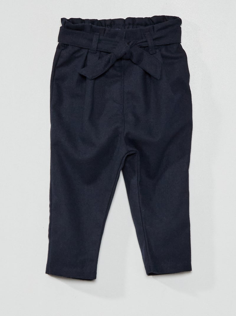 Pantalon paperbag en flanelle Bleu marine - Kiabi