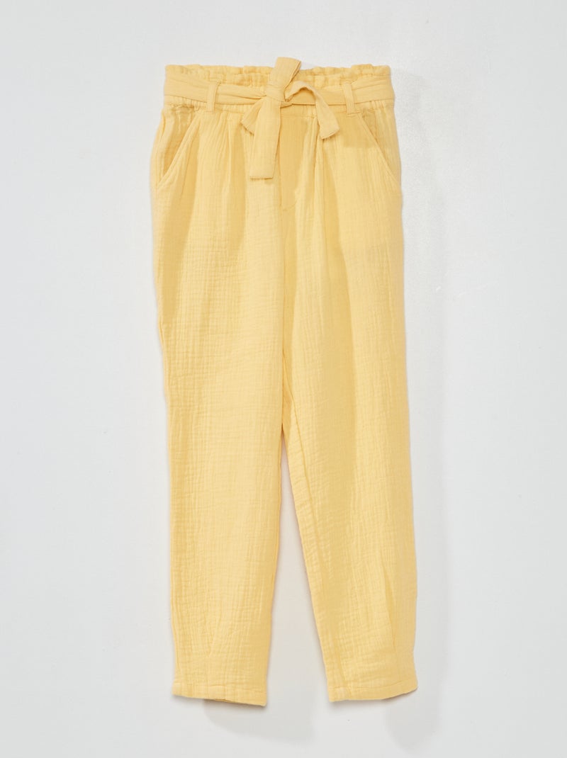 Pantalon paperbag en gaze de coton Jaune - Kiabi