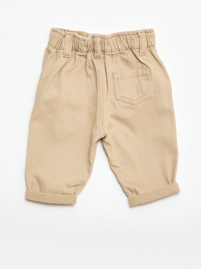 Pantalon paperbag en twill Beige - Kiabi