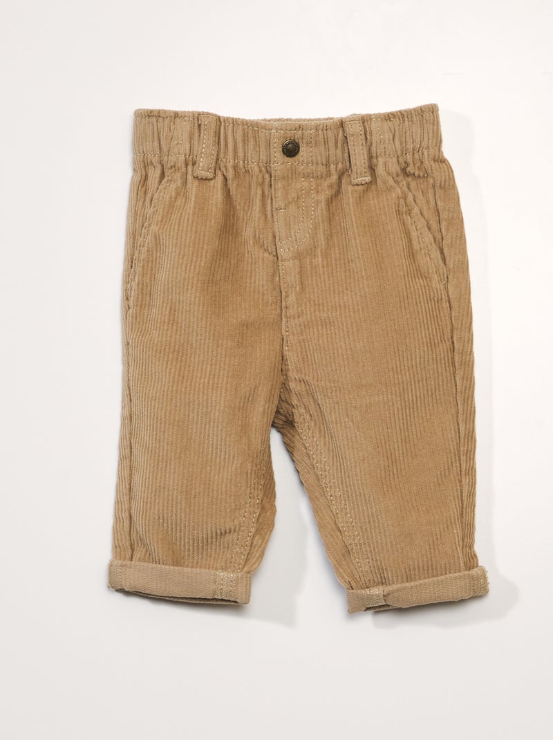 Pantalon paperbag en velours Beige - Kiabi