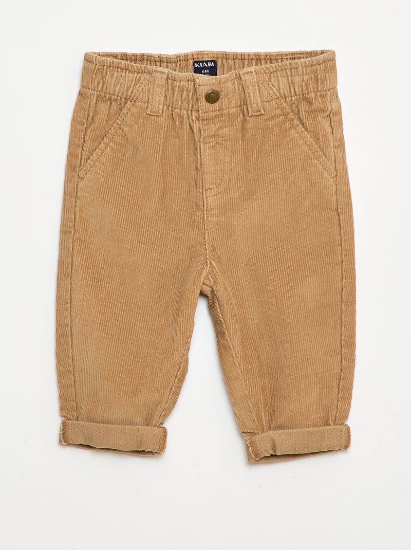 Pantalon paperbag en velours côtelé Beige - Kiabi