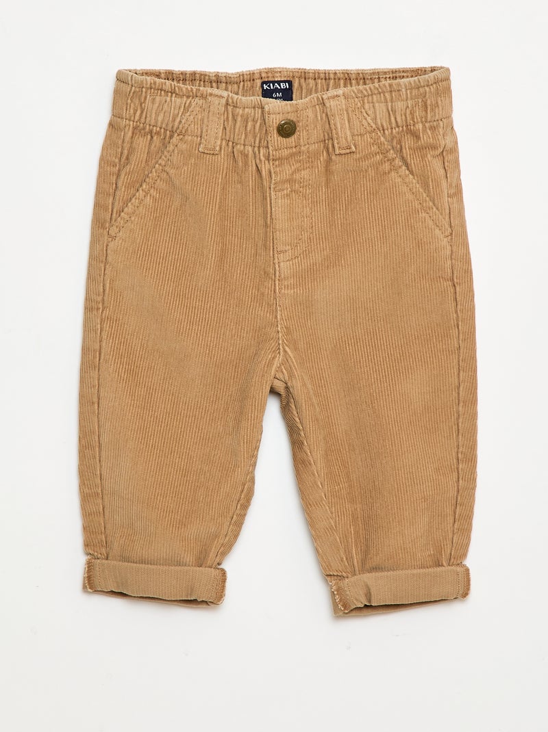 Pantalon paperbag en velours côtelé Beige - Kiabi