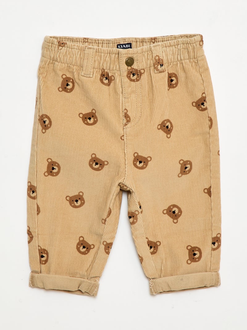 Pantalon paperbag en velours côtelé Beige - Kiabi