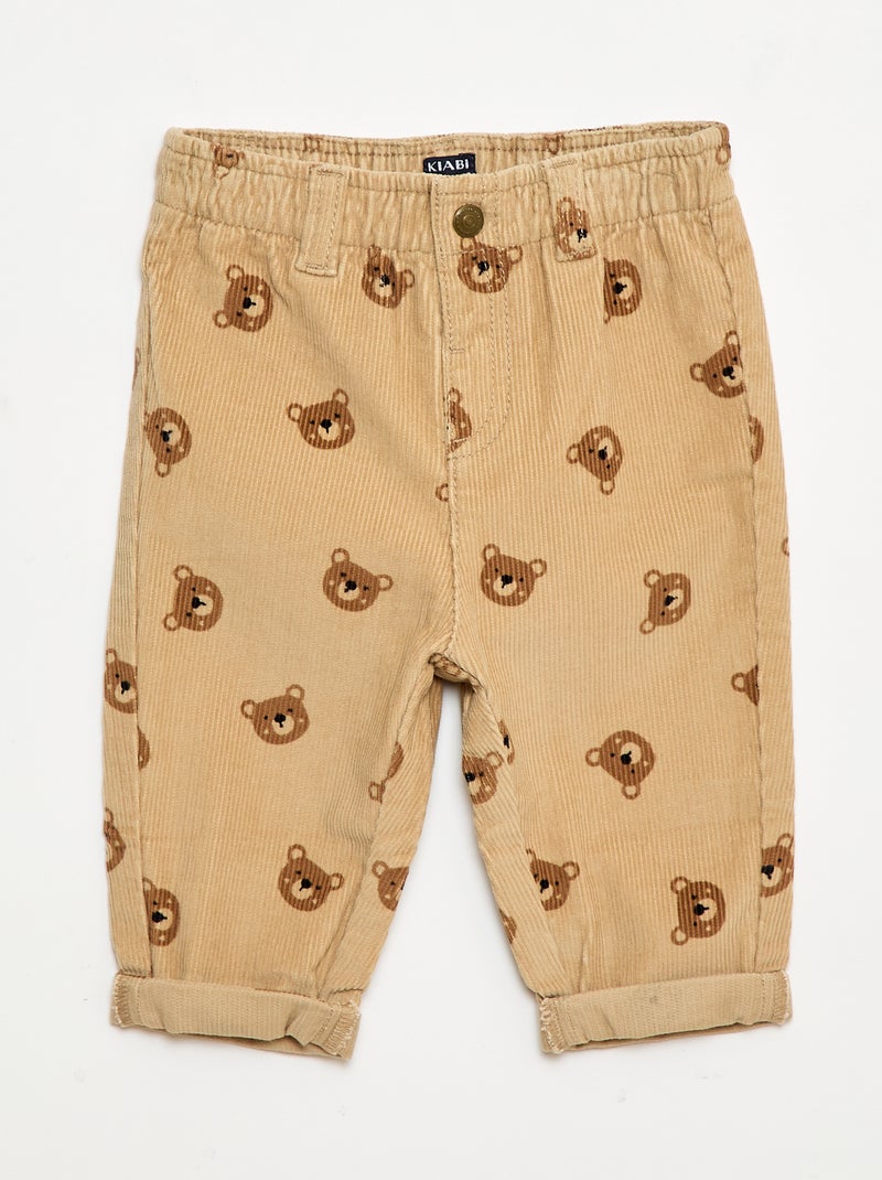 Pantalon paperbag en velours côtelé Beige - Kiabi