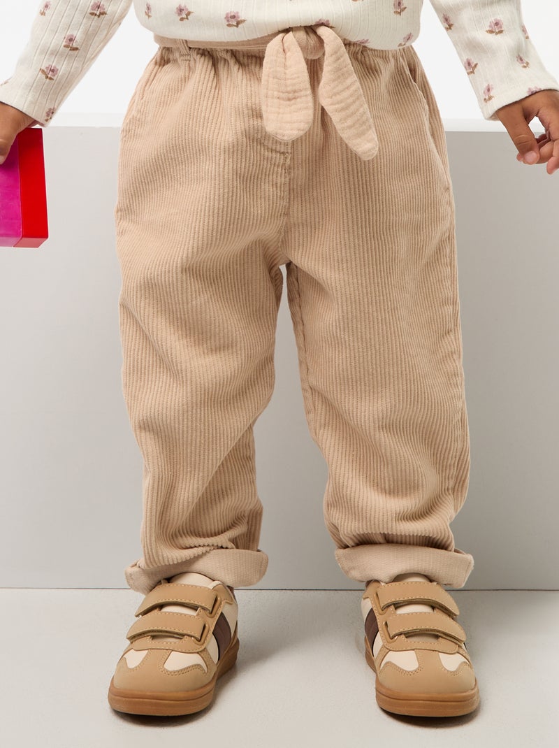 Pantalon paperbag en velours côtelé Beige - Kiabi