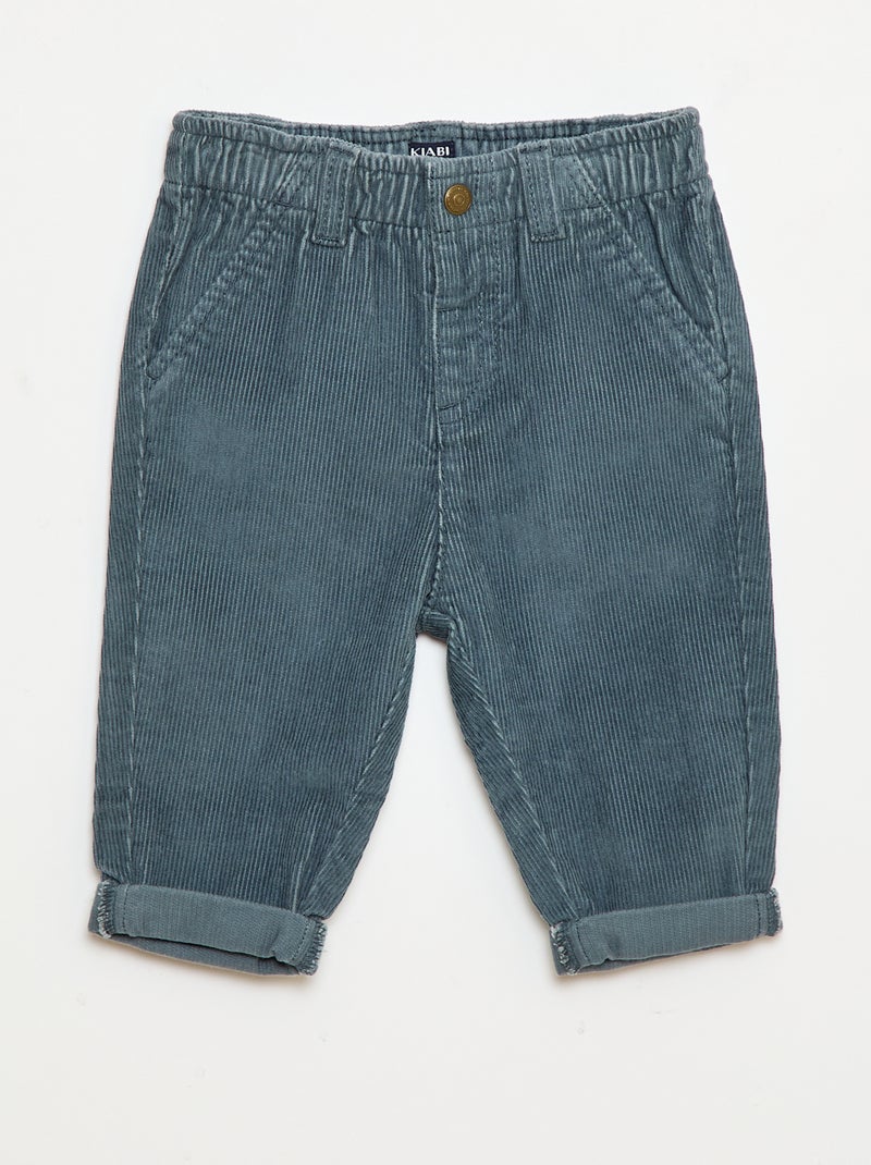 Pantalon paperbag en velours côtelé Bleu - Kiabi