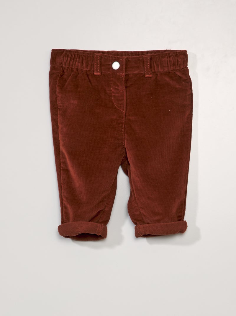 Pantalon paperbag en velours côtelé marron - Kiabi