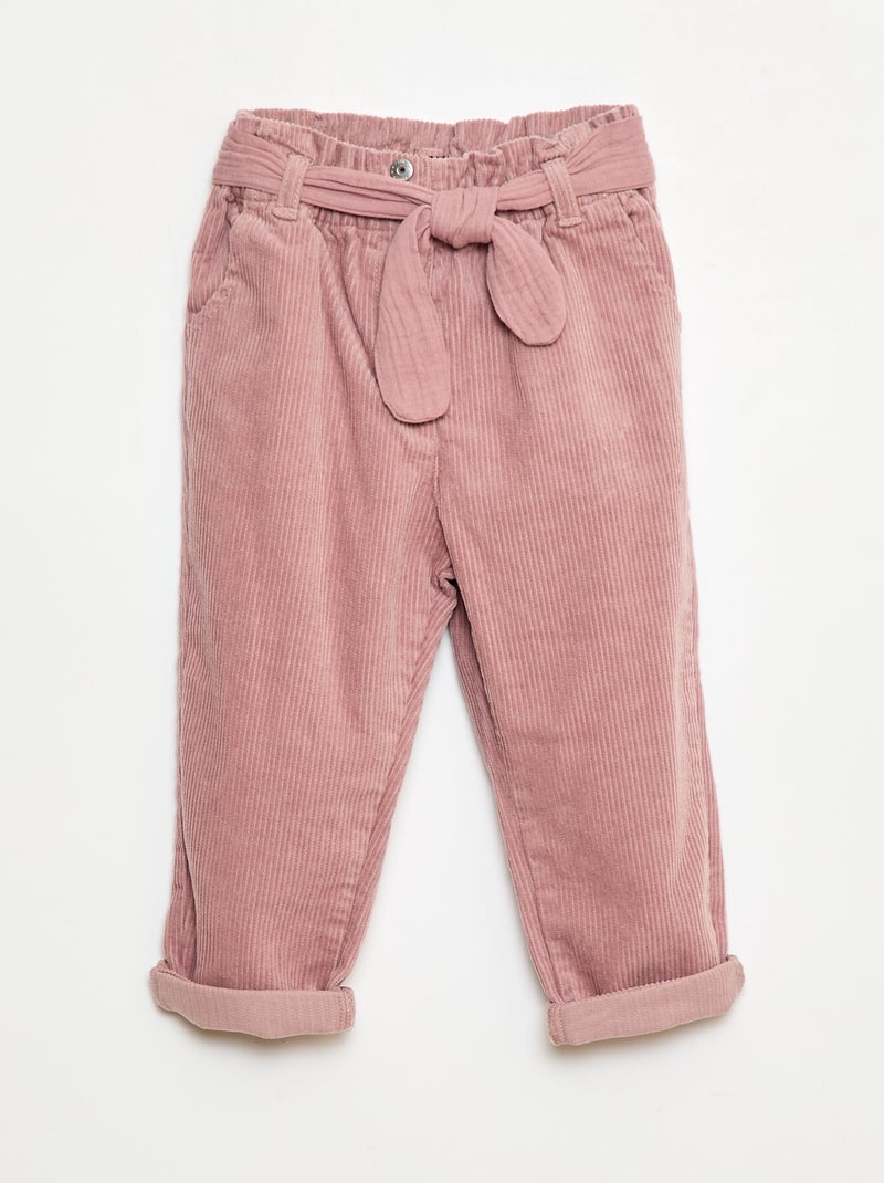 Pantalon paperbag en velours côtelé Rose - Kiabi