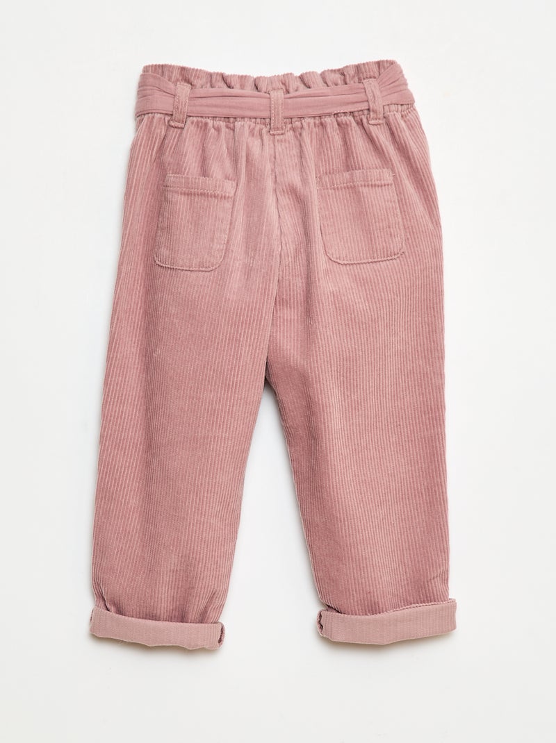 Pantalon paperbag en velours côtelé Rose - Kiabi