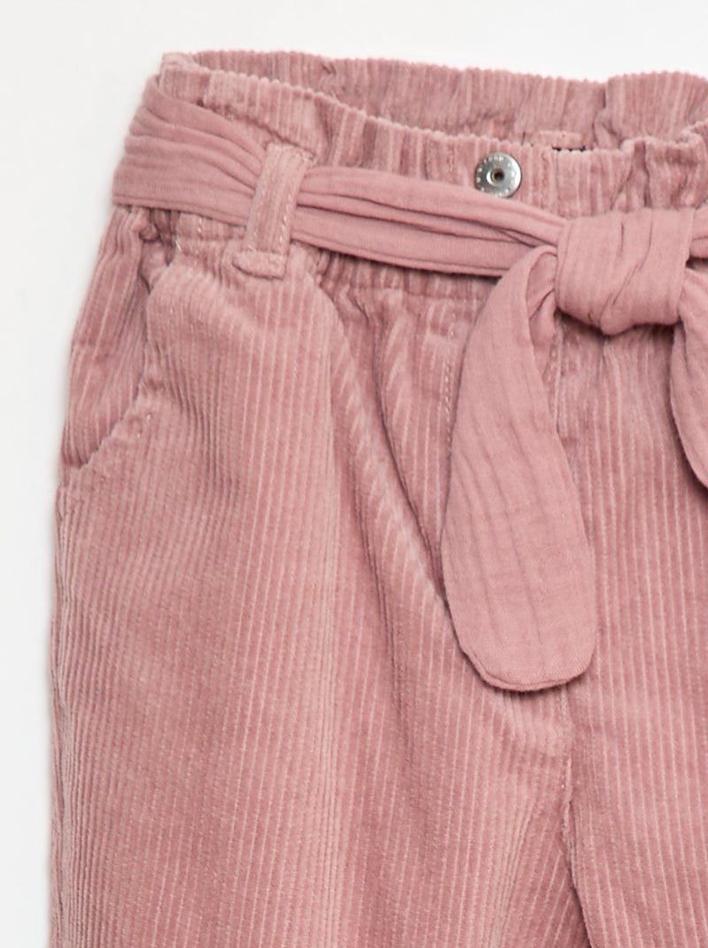 Pantalon paperbag en velours côtelé Rose - Kiabi