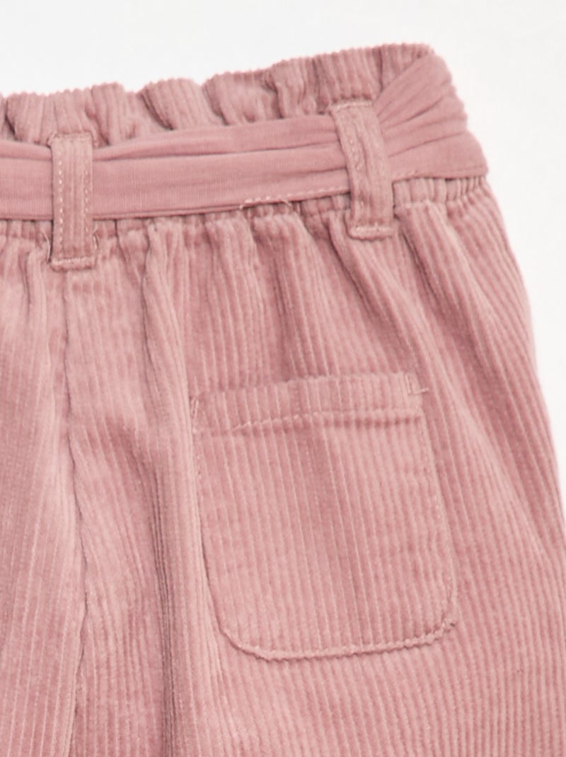 Pantalon paperbag en velours côtelé Rose - Kiabi