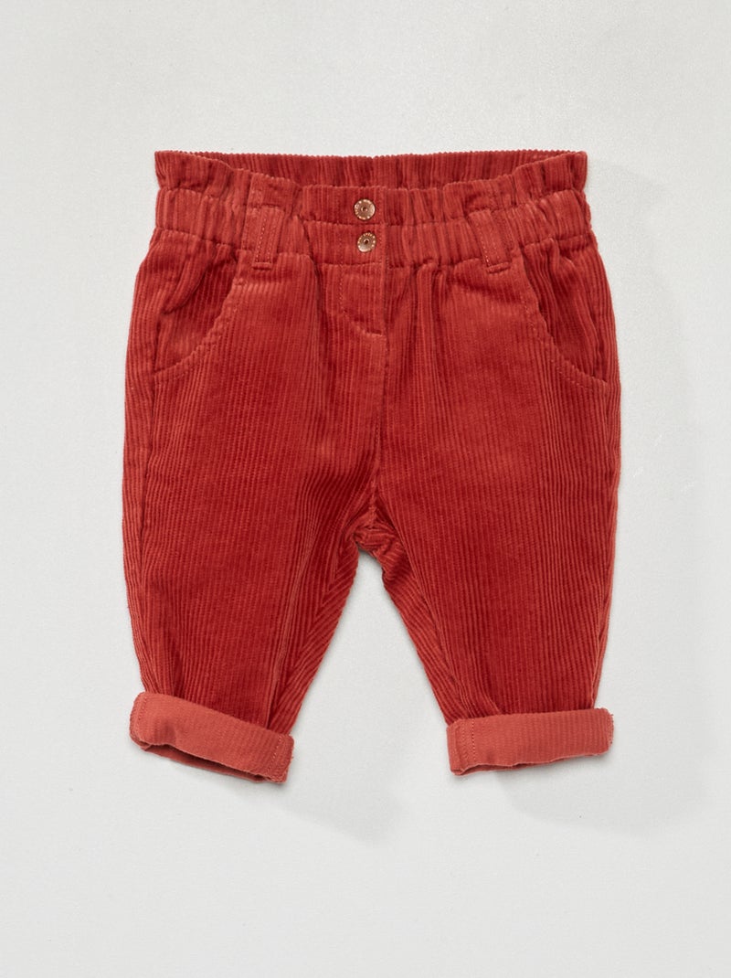 Pantalon paperbag en velours côtelé Rouge - Kiabi