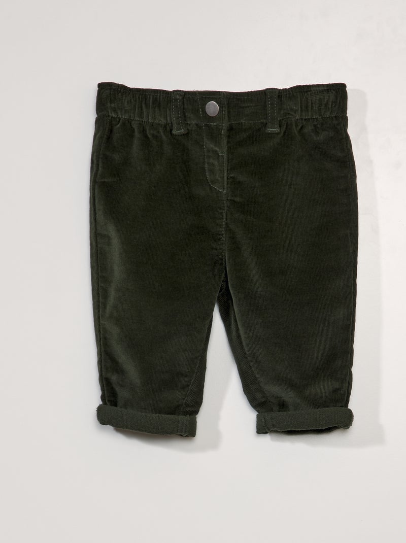 Pantalon paperbag en velours côtelé Vert - Kiabi