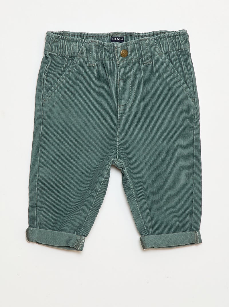 Pantalon paperbag en velours côtelé Vert - Kiabi
