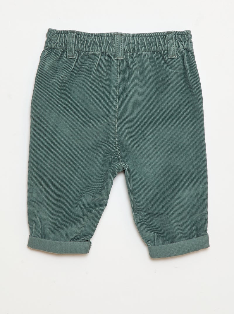 Pantalon paperbag en velours côtelé Vert - Kiabi